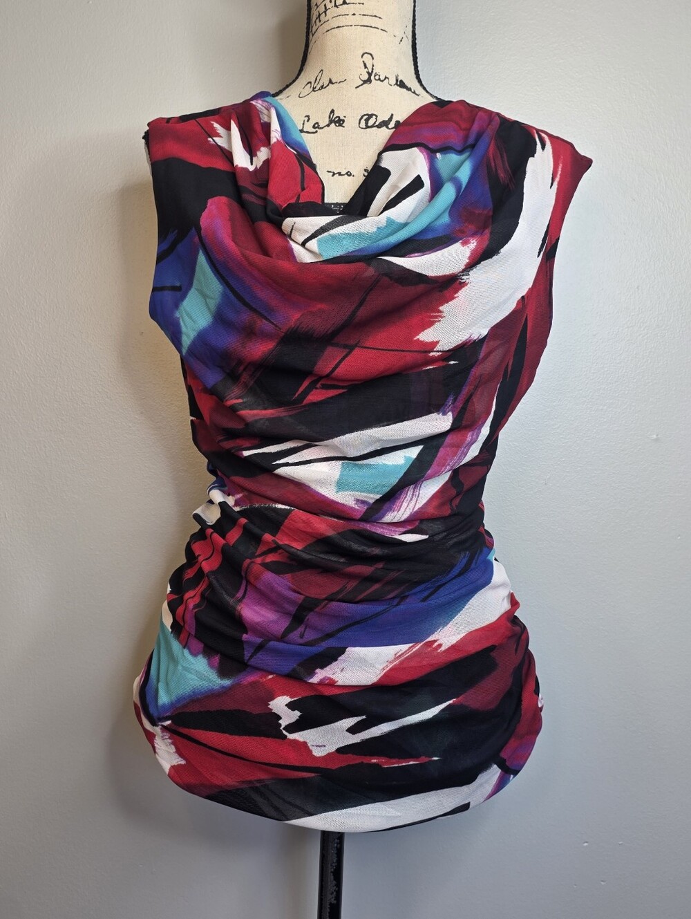 Relativity Draped Abstract Print Sleeveless Camisole Sz L Y2k